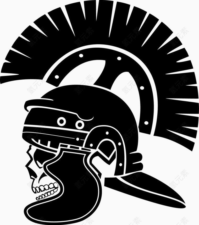 罗马士兵骷髅头剪影矢量图