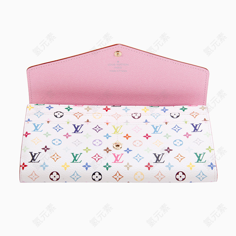 路易威登白三彩长款按扣钱夹