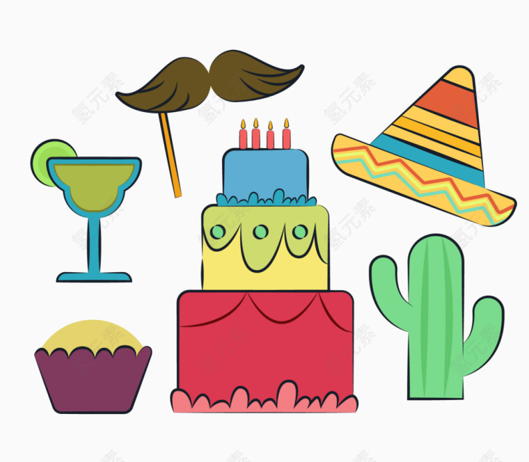 手绘墨西哥生日元素