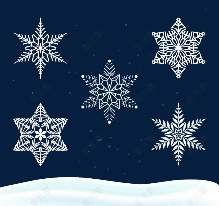 5款白色雪花设计矢量