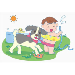 宝宝和狗狗洗澡