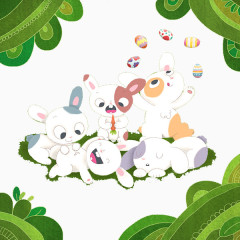 手绘呆萌小兔子聚会