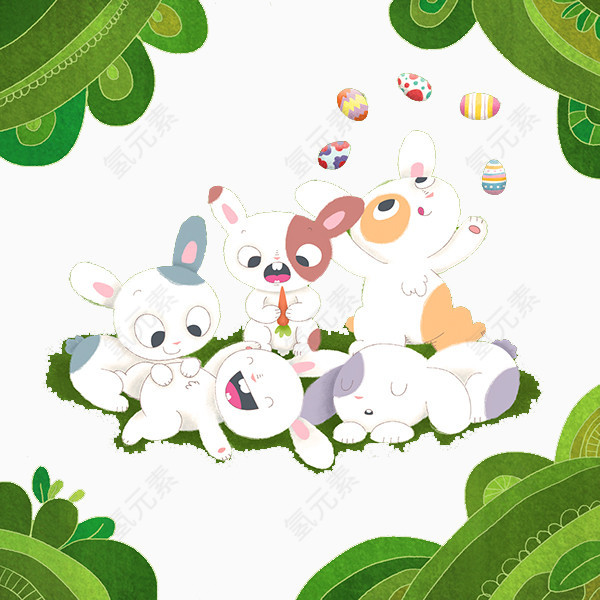 手绘呆萌小兔子聚会