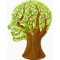 绿色树木创意树叶人脑剪影矢量素材