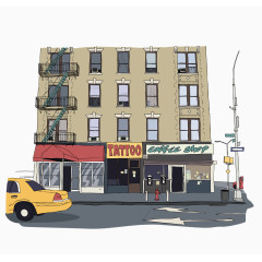 国外街头一景矢量手绘素材