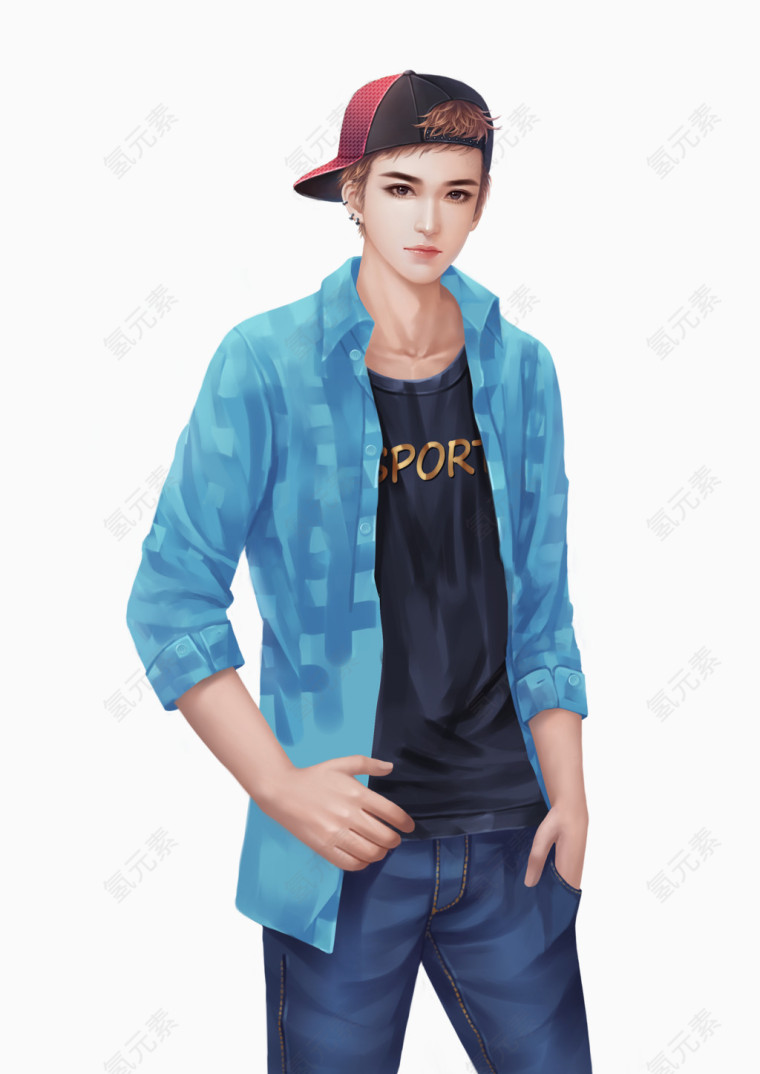 手绘滑板少年阳光男孩