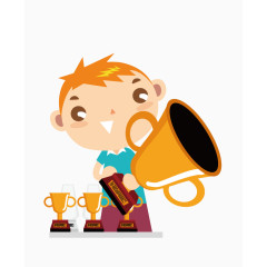 矢量黄色手绘卡通图案冠军奖杯