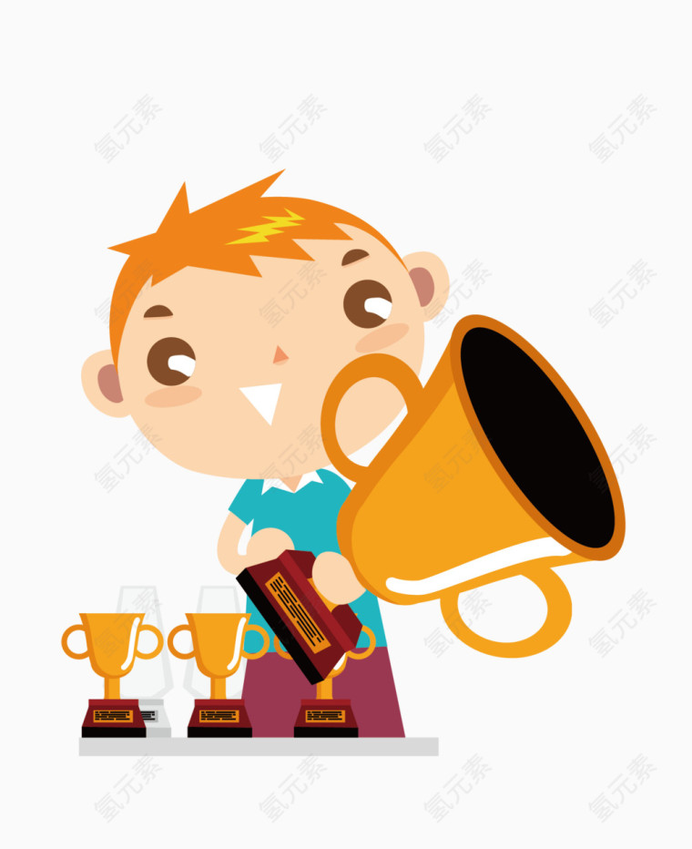 矢量黄色手绘卡通图案冠军奖杯