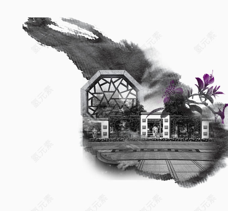 地产中国风水墨房屋