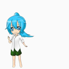 蓝色头发的女孩冷漠形象图