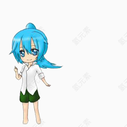 蓝色头发的女孩冷漠形象图