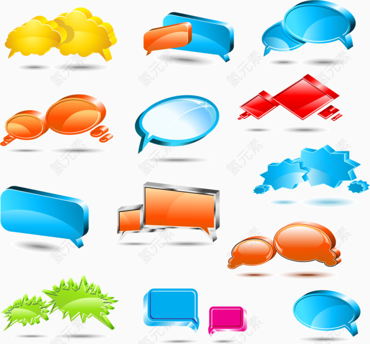 彩色透明质感对话泡泡矢量素材