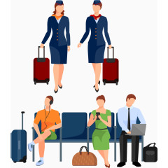 矢量机场空姐素材乘客卡通