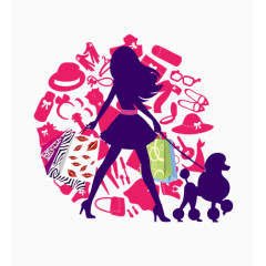 拉着狗狗购物的女人