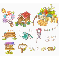 房屋漫画绵羊闹钟插画