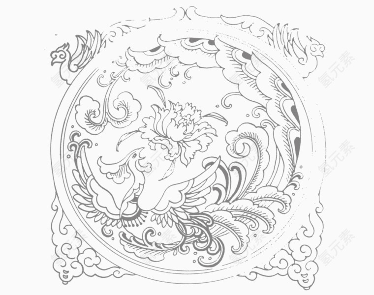中国风线条凤凰图腾花纹
