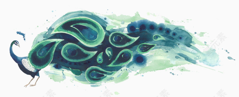 创意手绘水彩孔雀