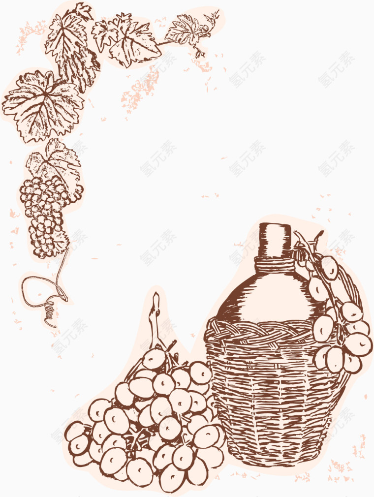 矢量手绘复古葡萄