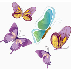 紫色花纹和蓝色蝴蝶矢量素材