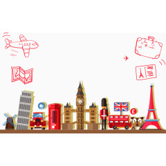 矢量手绘旅游建筑