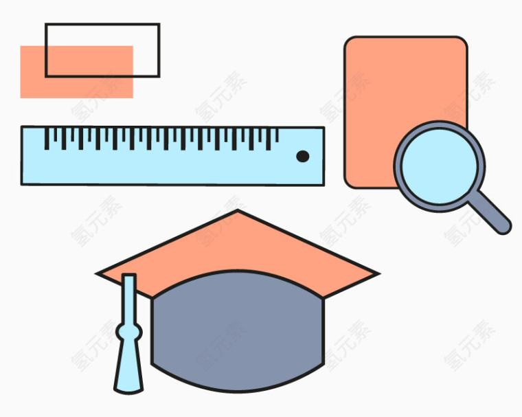 矢量尺子放大镜办公用品