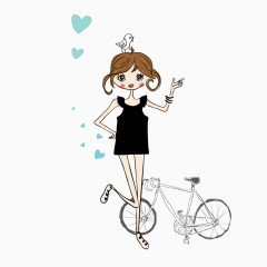 手绘爱心自行车美女