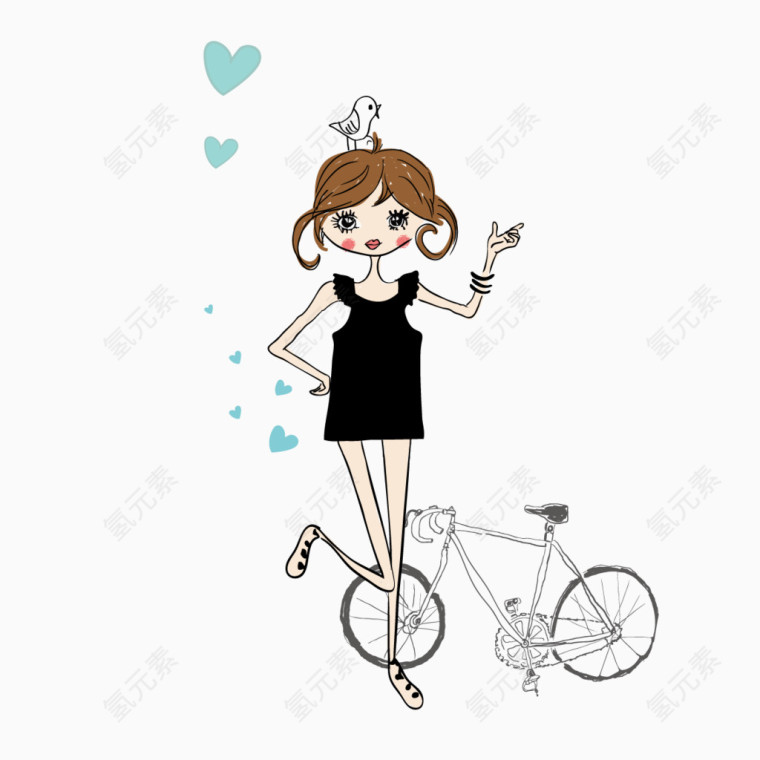 手绘爱心自行车美女