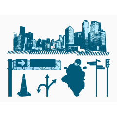 蓝色城市交通外景图卡通素材