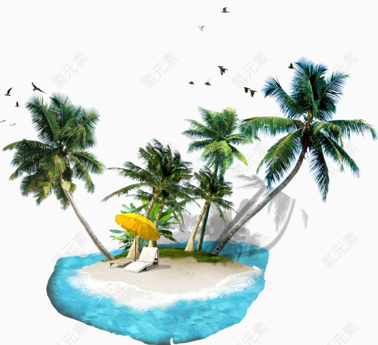 沙滩  海岛 椰树  浪花  海边