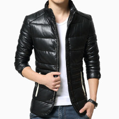 男士黑色羽绒服亮皮