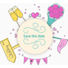 矢量手绘婚礼邀请函素材