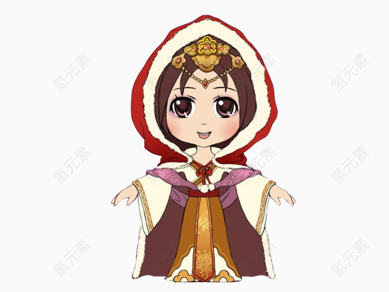 动漫手绘古代冬季服饰大头女孩