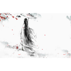 古风红梅人物背影免抠素材