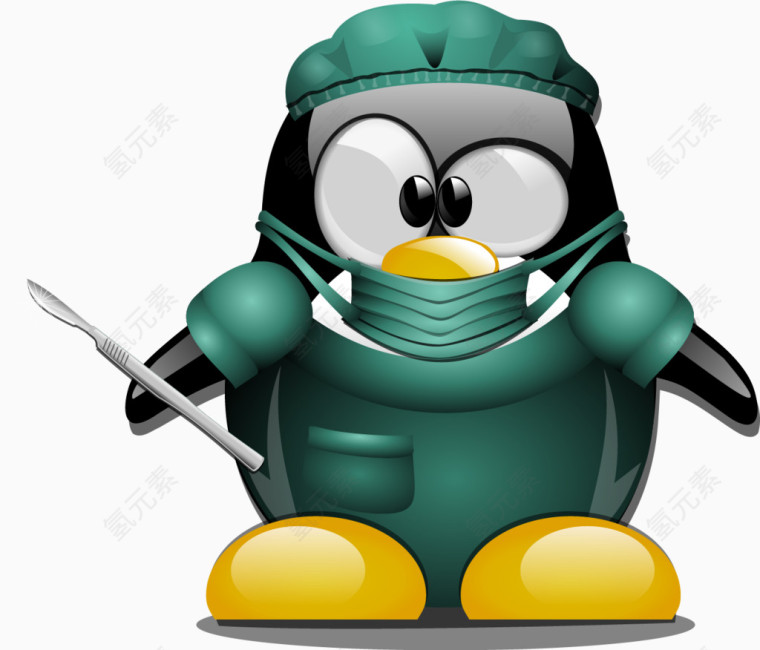 矢量手绘企鹅医生