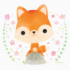 手绘水彩可爱狐狸.