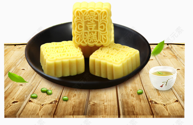创意黑色盘里的绿豆糕