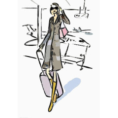 手绘美女旅行元素