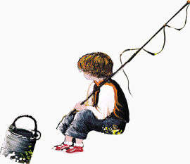 油画钓鱼的小孩高清图片