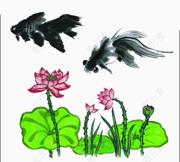 墨水鱼塘画