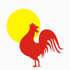 旭日下的公鸡手绘画