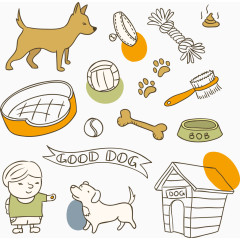 宠物狗及宠物用品矢量图