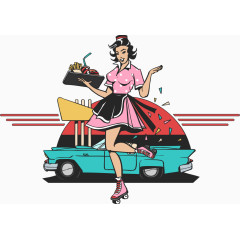 矢量溜旱冰的服务员