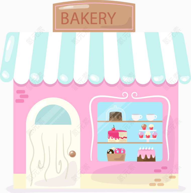 矢量手绘粉色少女心甜品店