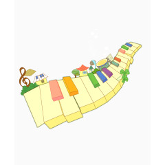 卡通装饰画钢琴键子马路