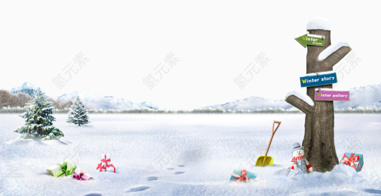 白色冬天雪地雪景