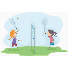 手绘卡通羽毛球运动