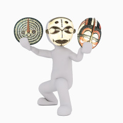 拿着面具的小白人