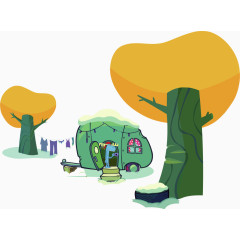 矢量手绘森林小屋