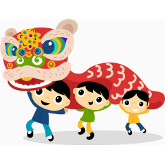 可爱舞狮表演矢量图