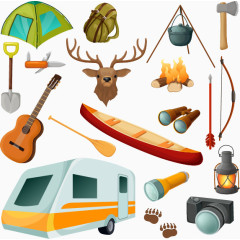 矢量旅游装备主题图标素材